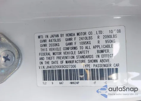 2009 Acura Tsx z USA, uszkodzony, nr VIN JH4CU266X9C027306